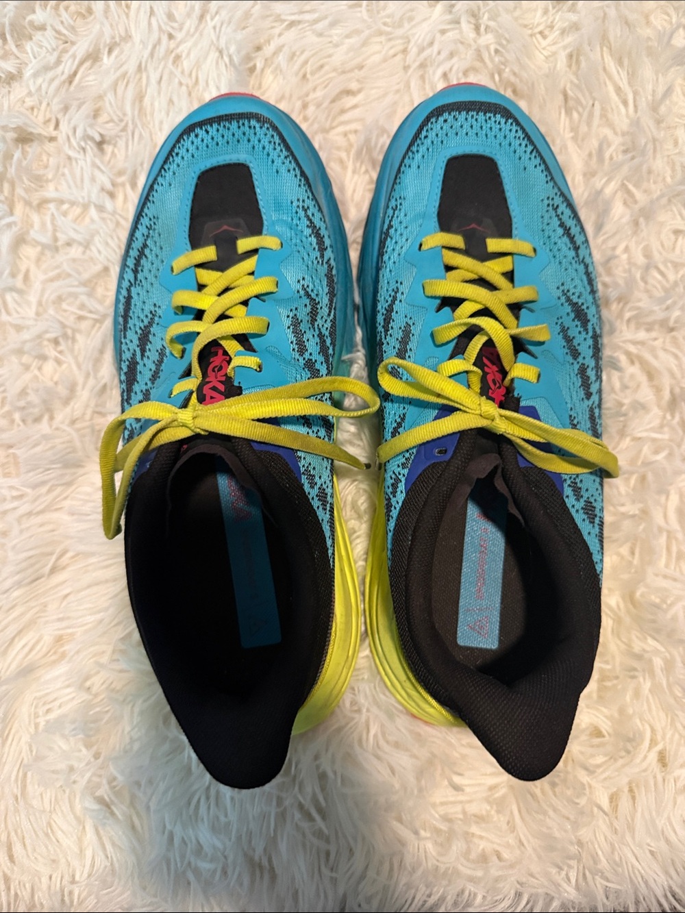 Hoka Turquoise Sneakers with Yellow Laces
